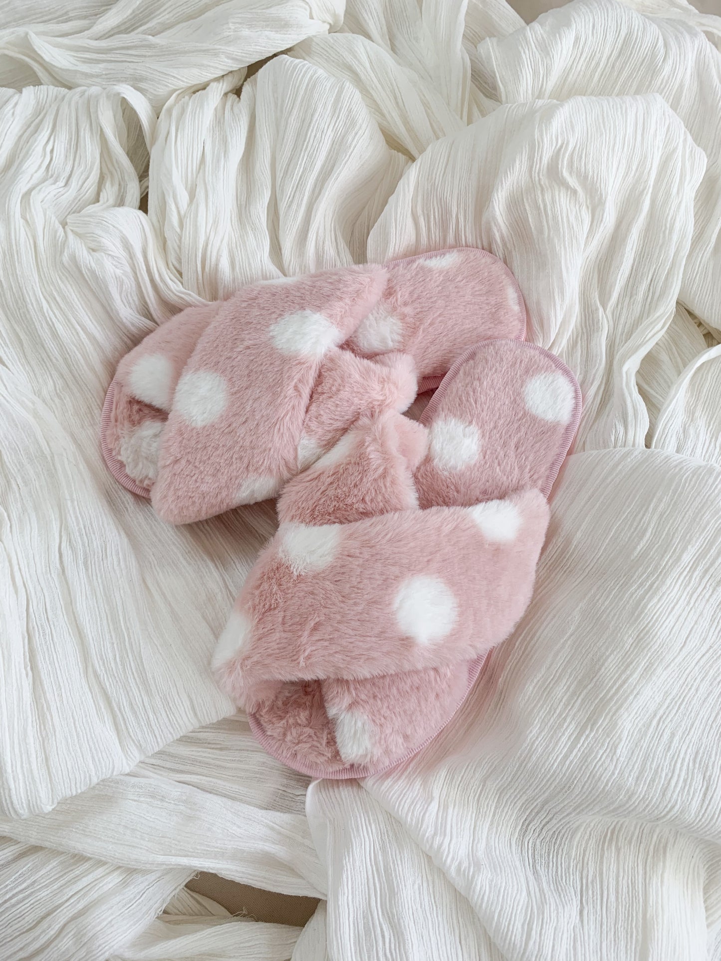 Polkadot Pink Fluffy Slippers *PRE ORDER*