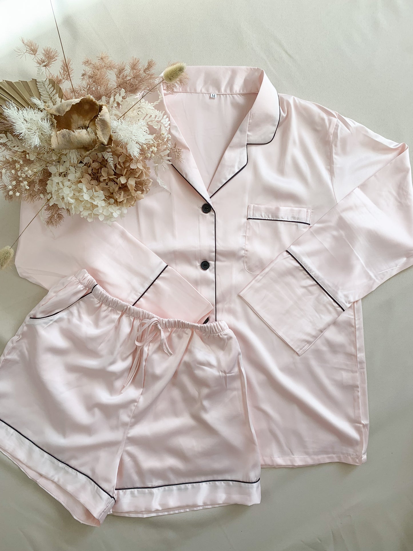 Baby Pink Long Sleeve & Shorts Pyjama Set