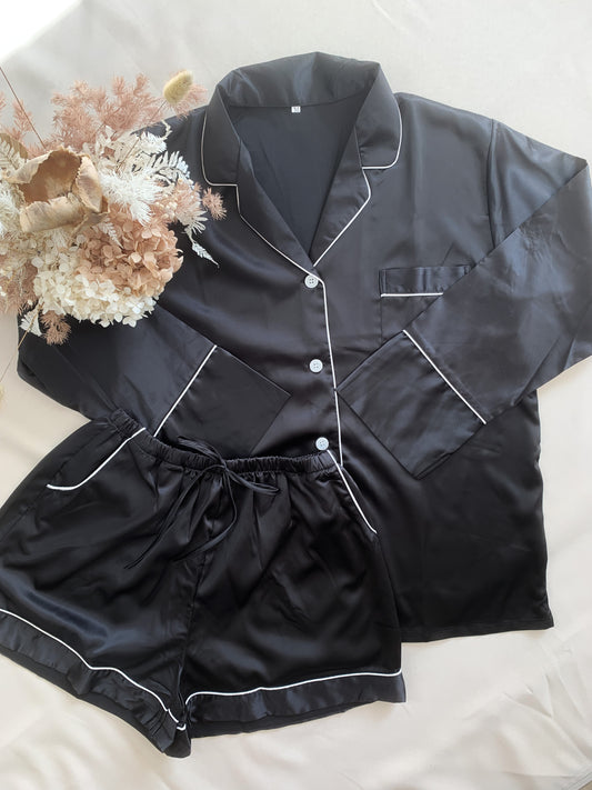 Black Long Sleeve & Shorts Pyjama Set