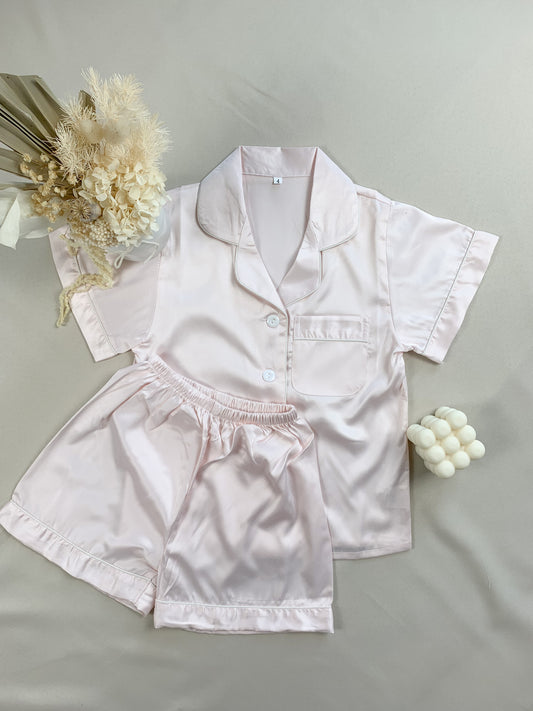 Kids Baby Pink Short Sleeve & Shorts Pyjama Set